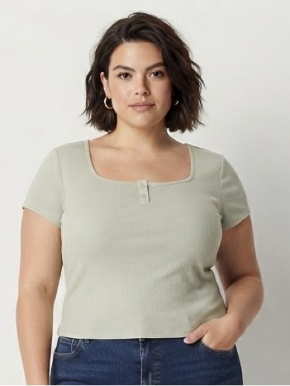 a.n.a Plus Womens Square Neck Short Sleeve Henley Shirt